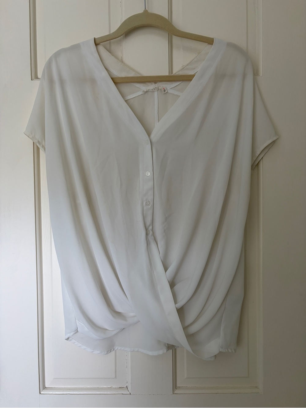 Lush White Draped V-Neck Twist Front Blouse